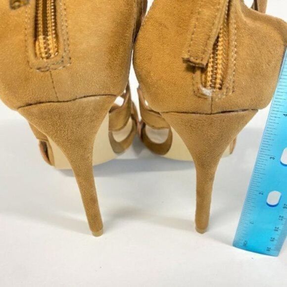 Size 6 FSJ Women Hot Open Toe Strappy Heeled Sandals Suede Dress Shoe for Party - Picture 4 of 6